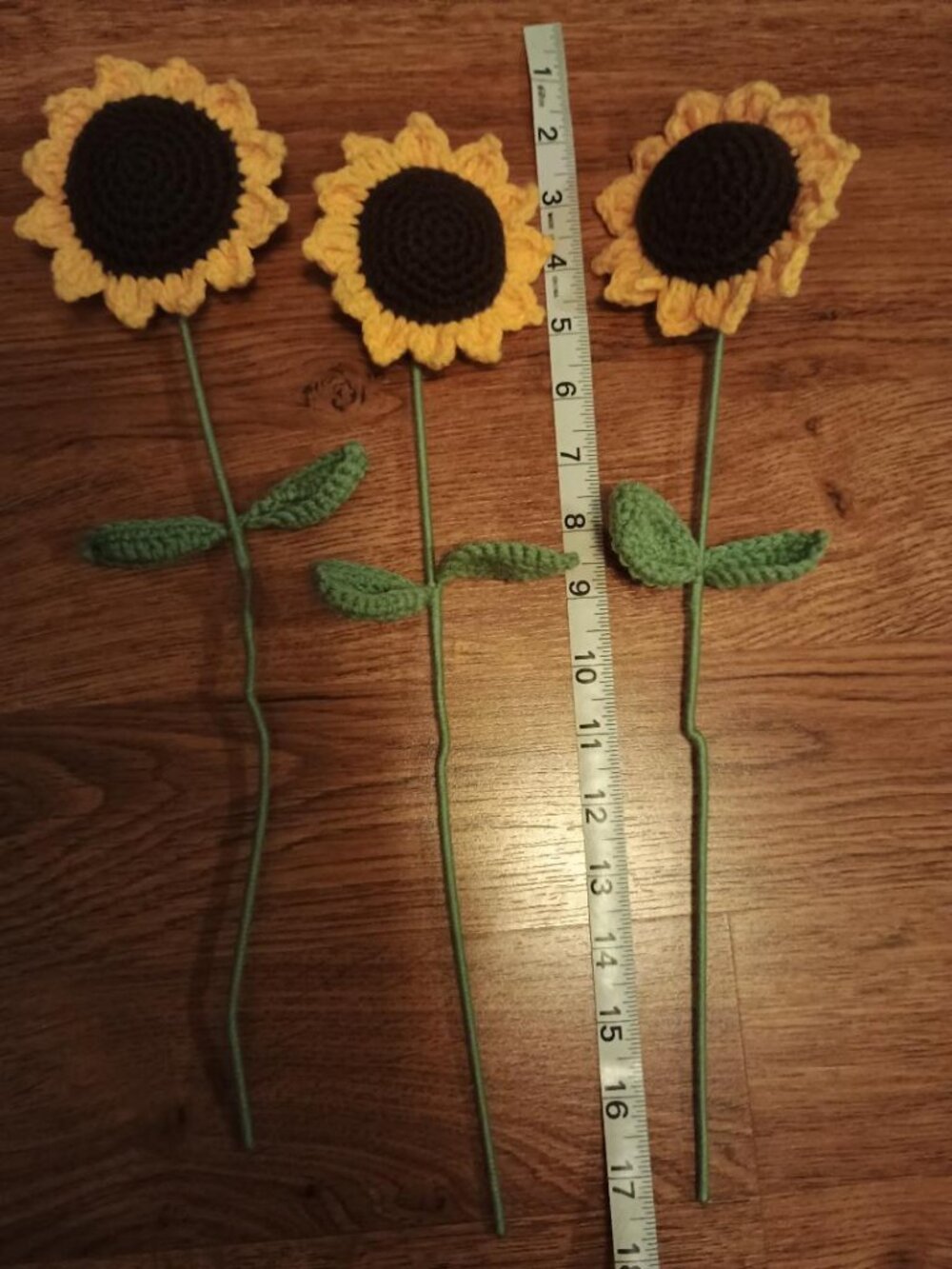 Set of three (3) hand made sunflowers